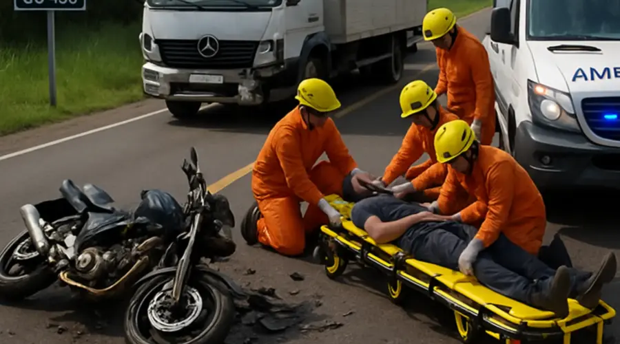 Bombeiros Goianésia socorrem motociclista acidente na GO-438