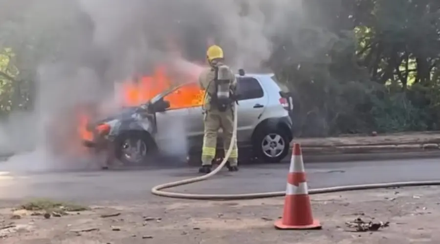 Bombeiros controlam incêndio em veículo no oeste de Goianésia