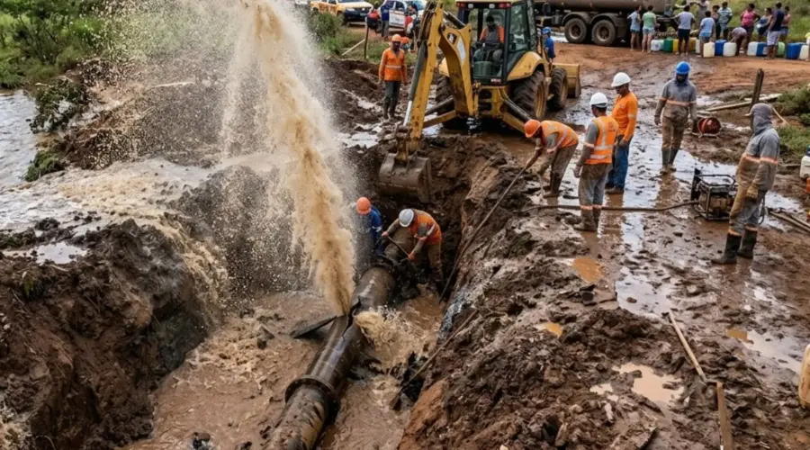 Rompimento de adutora afeta abastecimento água em Goianésia