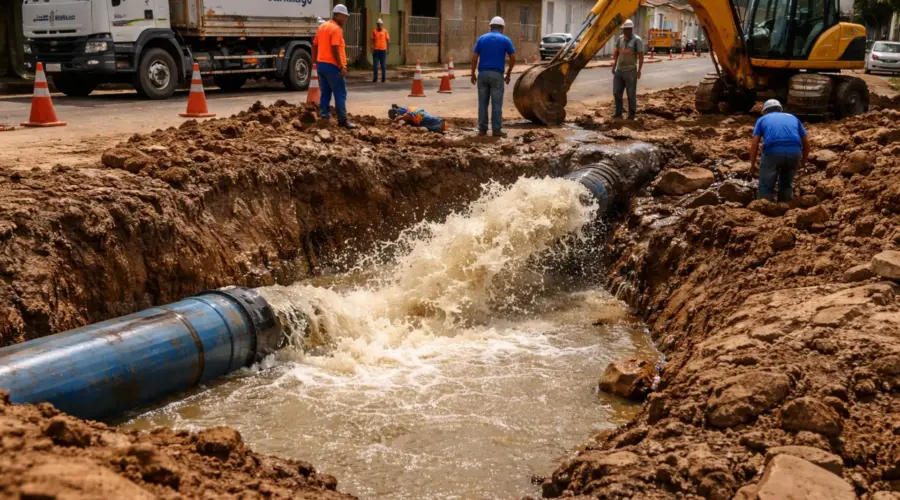 Rompimento de adutora deixa bairros sem água em Goianésia